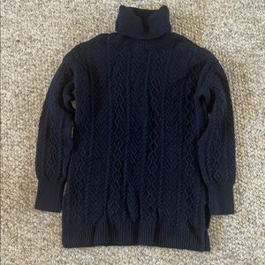 Halogen Navy Blue Cable Knit Turtleneck Sweater